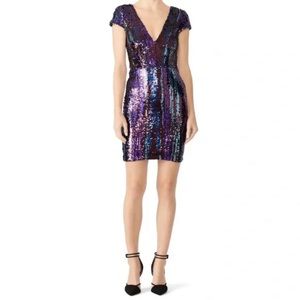 New Dress the Population Zoe Brushstroke Sequin Plunging V-Neck Mini Dress